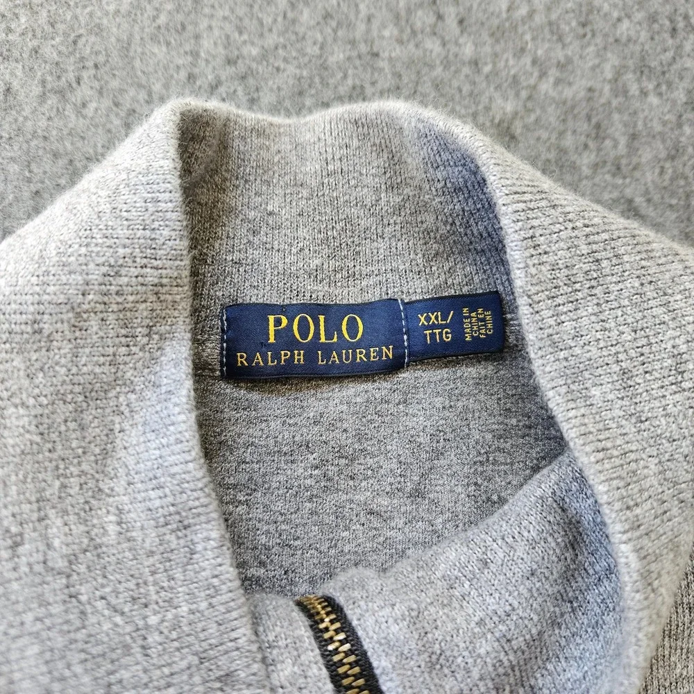POLO RALPH LAUREN Quarter Zip Pullover 100% Cotton XXL Grey Red Pony Logo
